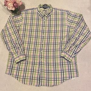 LANDS END Washed Pinpoint Size XL 17-17 1/2 Button Down Shirt